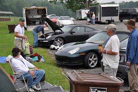 Unpacking, getting ready for a fun day on the track